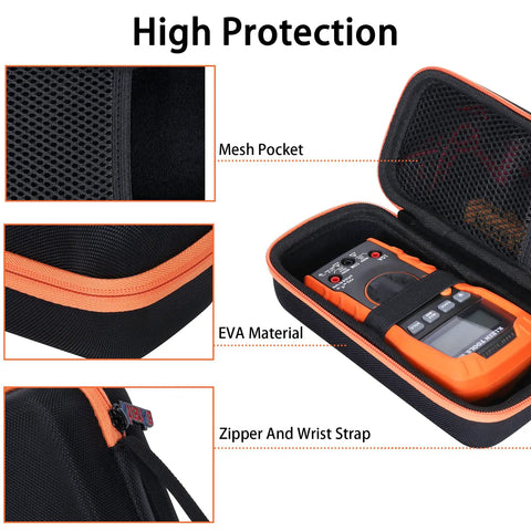 Rugged Hard Case For Klein Tools Digital Multimeters MM325 MM420 MM460S MM400 MM300 with mesh pocket, EVA shell, strap