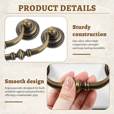 Old-School Brass Drop Bail Cabinet Pulls Set Of 8, 3.5 Inch Center Hole, focus on zinc alloy handle and ergonomic design