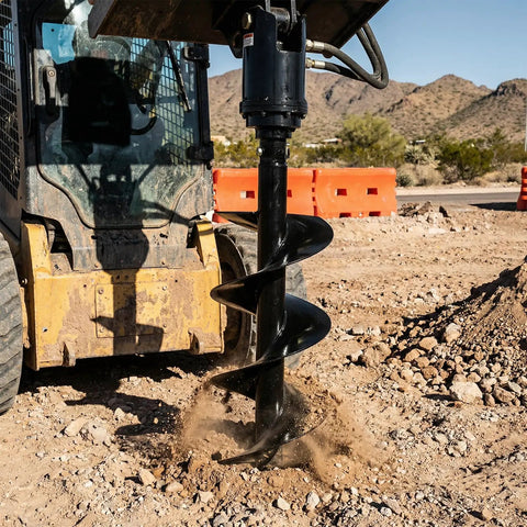 Heavy Duty 12 X 52 Inch Spiral Excavator Auger With 2 Inch Hex Connection drilling rocky soil on construction site