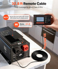 Image showing 32.8 ft remote cable connected to Hardcore Workhorse 3000W Pure Sine Wave Inverter Charger for RV use.