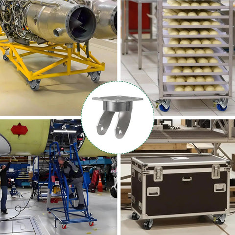 Top Shelf Super Heavy Duty Caster Yoke Replacement Featuring Adjustable Slot Plates And Smooth Swivel Pivots in a workshop setting.