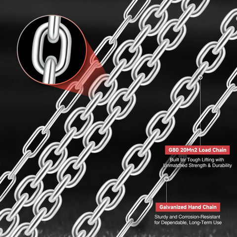 CREWORKS hand chain hoist chain, galvanized steel links, G80 load chain close-up