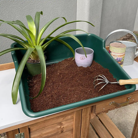 Green One Piece Potting Tray For Indoor Outdoor Gardening, Mess Free Planting Surface, Recycled Plastic, Lightweight Durable Tidy Tray, 24.5 Inch Long By 22 Inch Wide By 8 Inch High, Versatile Use