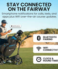 Top Shelf GPS Electric Golf Push Cart With Remote Control displaying Bluetooth notifications on the fairway.