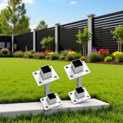 4 Pack Square Post Bases Stainless Steel Flange Anchors Heavy Duty Brackets For Fence Deck Railing Supports 1 Inch Square Posts Durable Outdoor Posts And Accessories in garden setting