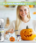 Woman carving pumpkin with Exacto Knife Set With Case, 12 Piece Precision Craft Knife Kit and Halloween decorations