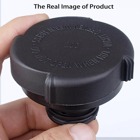 Hand holding BMW Radiator Coolant Overflow Reservoir Expansion Tank Cap Cover Aftermarket Replacement Accessory OEM 17111742231