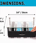 Dimensions of Massive 36 Pod Coffee Capsule Tray For Tassimo Pods Drawer Organizer With Tempered Glass Top and Sliding Drawer