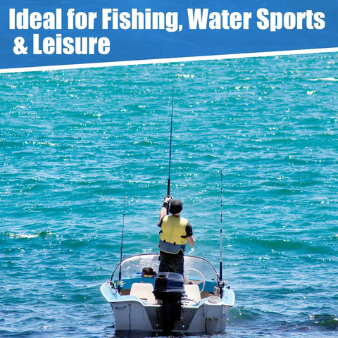 Angler on boat with Hydrofoil Stabilizer For Outboard And Sterndrive Boats With Dorsal Fin Style In Nylon Black on calm water