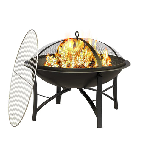 Outdoor Wood Burning Fire Pit With Cooking Grate Spark Screen Cover Log Grate And Poker For Camping Beach Bonfires And Backyard BBQs Safer Easier To Control Fire For Warmth And Cooking Smores