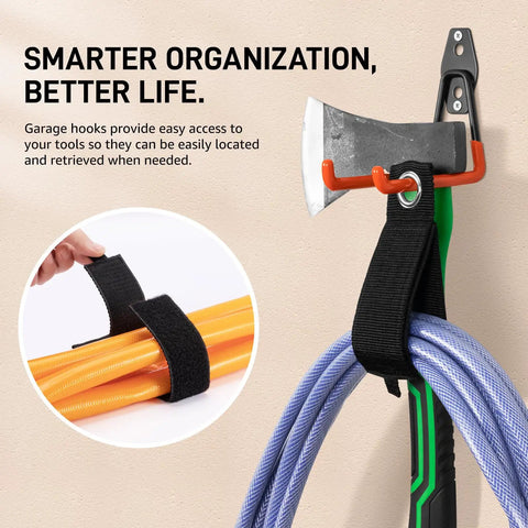 42 Pack Heavy Duty Wall Mount Garage Hooks With Tough As Nails Alloy Steel Build Non Slip PVC Coated Rust Resistant For Tool Setup In Garage Yard And Shop And More Gear wall hook holding hoses and tool