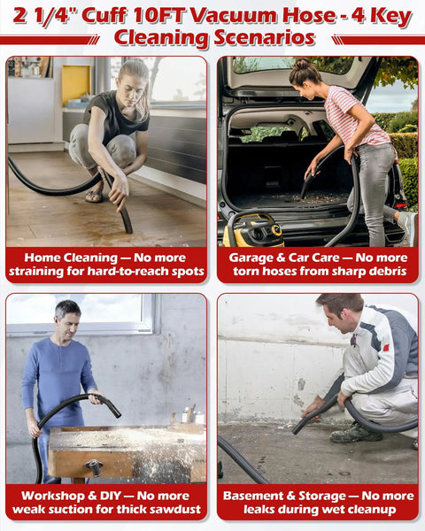 Heavy Duty 10 Ft Vacuum Hose Replacement With 2.25 In Cuff And 1.25 In Diameter, Universal Fit for versatile cleaning scenarios.