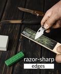 Pocket Knife Strop Kit On The Go Sharpening With Leather Strop and Stropping Compound for Razor Sharp Edges in use