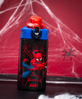 Marvel Spider Man 16 Oz Kids Water Bottle With A Kid Approved Leak Proof Straw And Super Tough Break Resistant Plastic That Hits Different And Stays Dishwasher Safe For Daily Adventures, featuring Spider-Man design and red lid.