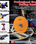 Top Shelf 3 Pack Of 8 Inch Polishing Wheels For Bench Grinders Featuring Heavy Duty 50 Ply Cotton Buffing Pads in use on a wheel.