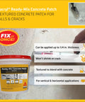 Container of Ready To Use Textured Concrete Patch In Gray 1 Qt Pack Of 6 Acrylic Based Repair Mix for cracks and spalls shown with trowel application and features.