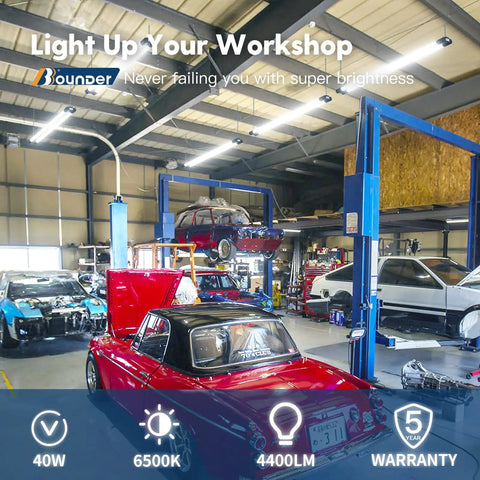 Linkable 10 Pack LED Shop Lights 4 Foot, 4400 Lumens, 6500K Cool Daylight, Garage Mega Bright Lighting in workshop setting