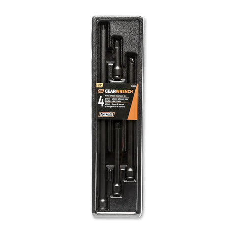3/8 Inch Drive Impact Extension Set With 3, 6, 10 And 15 Inch Lengths, Detent Pin Retention, Manganese Phosphate Finish in packaging