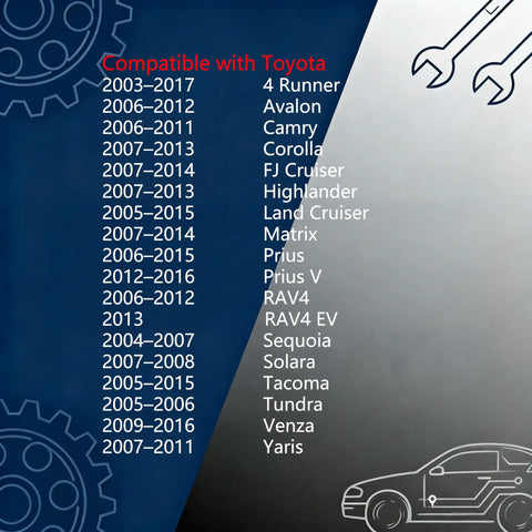List of compatible Toyota models for Premium Heavy Duty TPMS Tire Pressure Sensor For Toyota Camry Corolla Highlander 315Mhz.