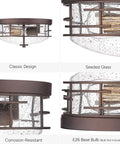 Oil Rubbed Bronze 2 Light Flush Mount Ceiling Light With Seeded Glass Industrial Close To Ceiling Fixture detailed close-up