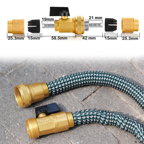 Garden Telescopic Hose End Adaptor With Shut Off Valve And Brass Repair Connector shown with flexible hose fittings kit.