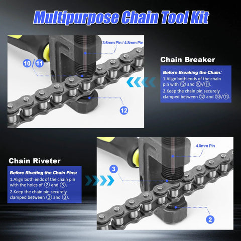 Pro Grade 14 Piece Heavy Duty Motorcycle Chain Breaker Tool Kit with Chain Cutter, Link Removal and Rivet Press detail view