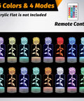 12 Pack 3D Night LED Light Bases with Remote Control, displaying 16 color RGB LED lights with rose designs in black or white finish.