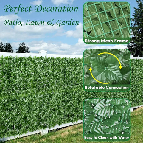 Dope Privacy Fence Screen Ivy Wall Backdrop 120x60 Inch with mini hedge panels, faux greenery in garden setting, easy install