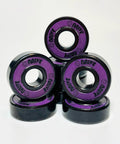 Skateboard Bearings 8mm 8 Pack Pro Grade ABEC 608 Set For Longboards Cruisers Surfskates Inline Skates Quad Roller Skates All Skates Fit 8x22x7mm Neon Purple arranged in a pyramid on white background