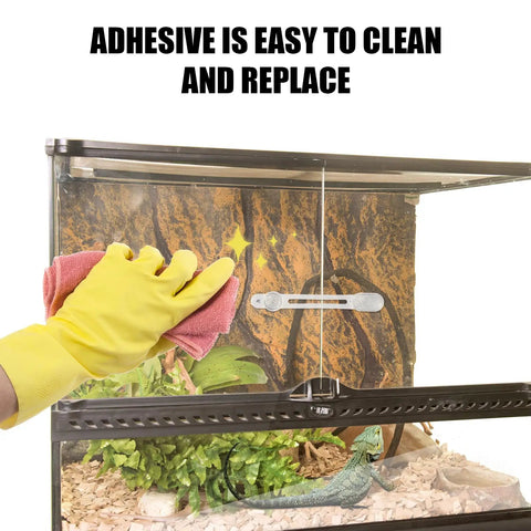 Cleaning Two Pack Clear Reptile Terrarium Slider Lock Featuring Heavy Duty Adhesive Mount No Drill Needed For Bearded Dragon Cages.