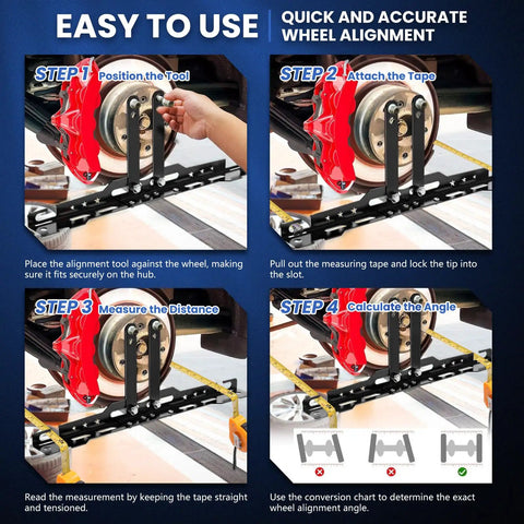 Lock That Factory Straight Look With This Pretty Solid Knock Down Wheel Alignment Kit Featuring Removable Toe Plates Center Bar And Dual Measuring Tapes For No Sweat Front End Camber Adjustments In Matte Black