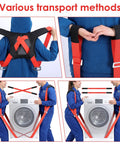 Two Person Moving Straps With Back Support in use lifting a washing machine, demonstrating different methods of transport