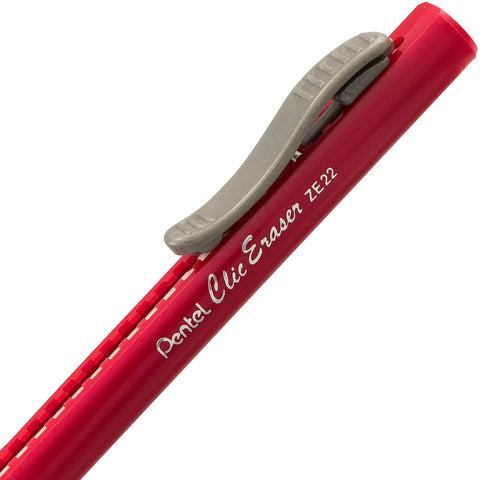 Red Clic Retractable Eraser With Grip Pack Of 3 Assorted Barrel Colors Latex Free White Eraser Refillable And Extra Long
