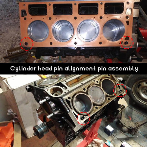 Cylinder Head Alignment Pins Kit, 4 Piece Dowel Pins For Gen 3 4 5 LS LT Engines in engine block installation view.
