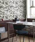 Study with Floral Vintage Peel And Stick Wallpaper With Rose Design Removable Vinyl for Walls behind desk and chair