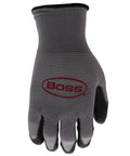 Front view of Men's Grip Polyurethane Coated Work Gloves Ten Pack Water and Chemical Resistant Abrasion Resistant Superior Grip Spandex Backing Black Gray Large For Precision Handling