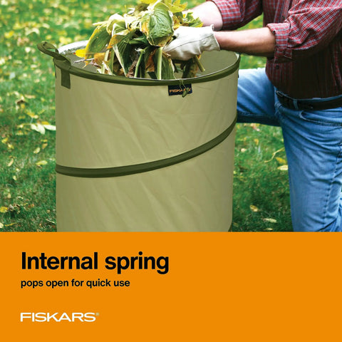Kangaroo Collapsible Garden Bag For Yard Waste 10 Gallon Pop Up Bag in use, collecting leaves and yard debris
