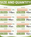 All-In-One 314-Piece Wood Dowels Kit Pro-Grade sizes 6x30mm to 10x40mm quantities for woodworking and DIY projects