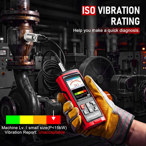 5-In-1 Vibration Meter With Remote Sensor For Industrial Motors, HVAC, Pumps And Engines - Pro-Grade Acceleration, Velocity, Displacement, Frequency, And Temperature Diagnostic Tool For Predictive Maintenance on pump piping