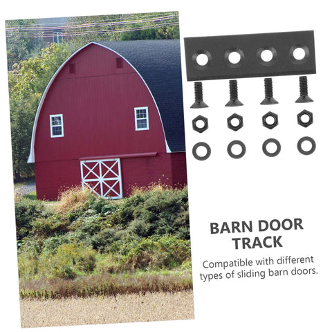 Sliding Barn Door Track Hardware Kit With Straight Brace Brackets Replacement Track Connector For Stable Home Barn Door Install Durable Metal Hardware Set For Easy Sliding And Strong Door Support, and barn door illustration.
