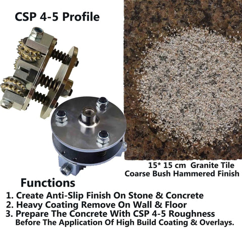 Coating Removal Stone Texturing Bush Hammer For Angle Grinder With 5 Inch Plate, Rugged Pro Grade Anti Slip Finish For Granite And Marble, Concrete Patch Prep Tool To Roughen Surfaces To CSP Four To Five Before High Build Coatings, 5/8-11 Thread on 5 inch plate