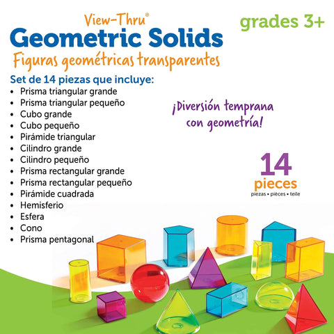 View Through Geometric Solids Classroom Set for Hands On Geometry, Pattern Blocks, and Math Manipulatives, Transparent 3D Shapes