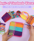 Weaving Loom Kit For Kids And Adults DIY Arts And Crafts Starter Set with colorful loops, potholder loom, and tools displayed.