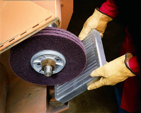 Beefy High Strength Satin Finishing Disc Eight Inch By One Half Inch Open Web Aluminum Oxide For Deburring And Metal Cleaning Very Fine Grit