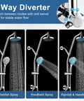 Rain Shower Head With Handheld Combo, high pressure dual shower system showing 3-way diverter and sprays, chrome finish