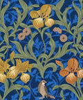 Vintage Bird Peel and Stick Wallpaper in Blue Floral Pattern with intricate design and vibrant colors, William Morris Inspired