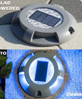 Blue Solar Deck Lights 12 Pack Outdoor LED Path Markers with solar panel, aluminum alloy, auto on at night