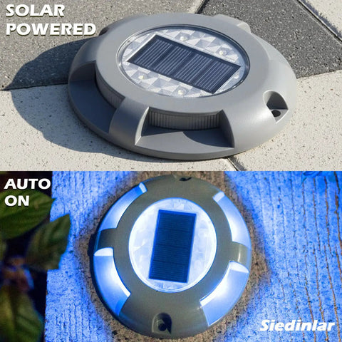 Blue Solar Deck Lights 12 Pack Outdoor LED Path Markers with solar panel, aluminum alloy, auto on at night