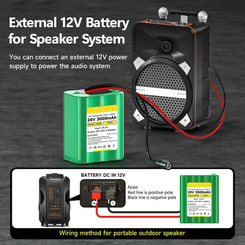 24V Lithium Battery 3000mAh With Charger And Bare Leads for speaker box wiring illustration and product display