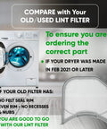 Dryer Lint Filter Replacement For Kenmore Sears next to washing machine illustration with informational text.